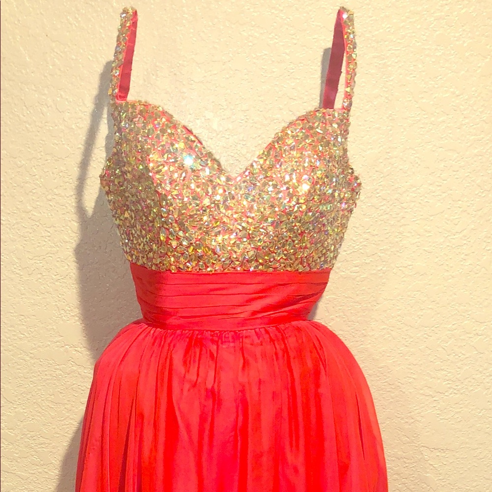 Gorgeous Coral Floor-Length La Femme Prom Dress